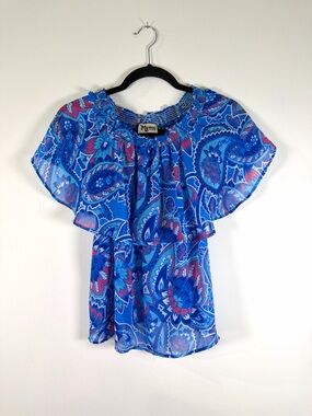 Show Me Your MuMu Bright Blue Paisley Off-Shoulder Ruffle Top